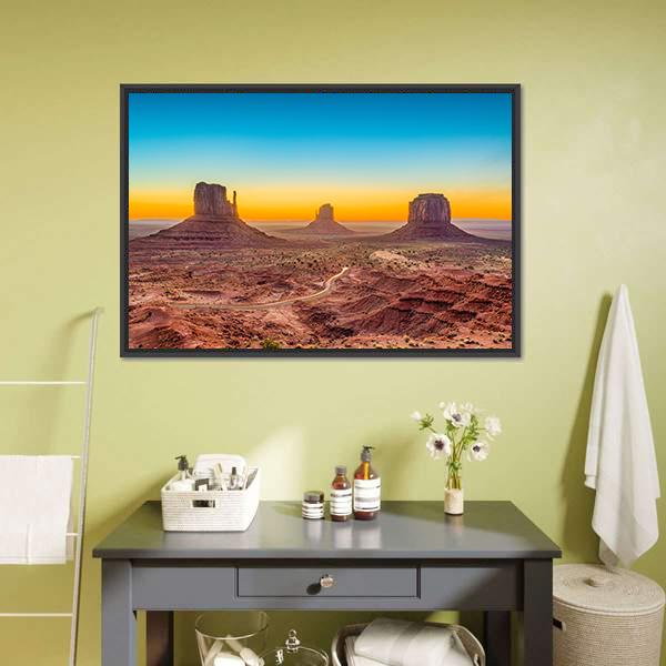 Monument Valley At Dawn Canvas Wall Art-3 Horizontal-Gallery Wrap-25" x 16"-Tiaracle