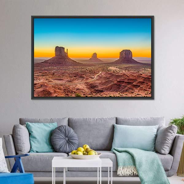 Monument Valley At Dawn Canvas Wall Art-3 Horizontal-Gallery Wrap-25" x 16"-Tiaracle