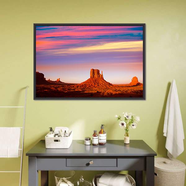 Monument Valley At Sunset Canvas Wall Art-3 Horizontal-Gallery Wrap-25" x 16"-Tiaracle