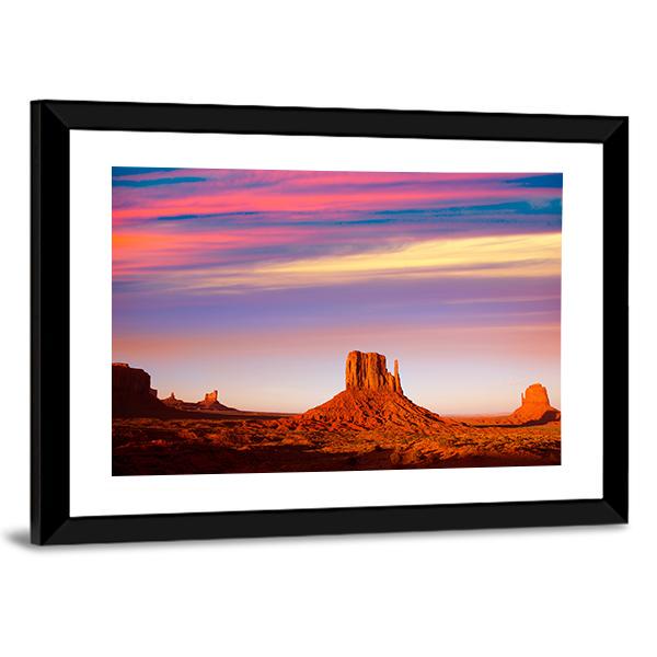 Monument Valley At Sunset Canvas Wall Art-3 Horizontal-Gallery Wrap-25" x 16"-Tiaracle