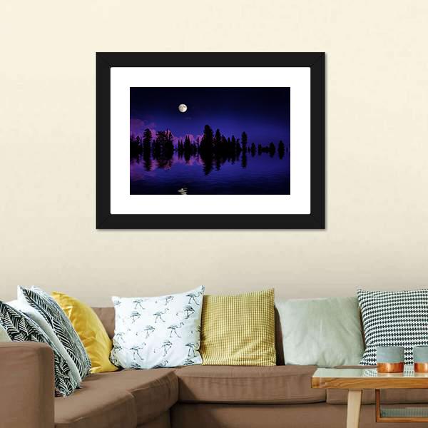 Moon Rise Over Pine Trees Canvas Wall Art-3 Horizontal-Gallery Wrap-25" x 16"-Tiaracle