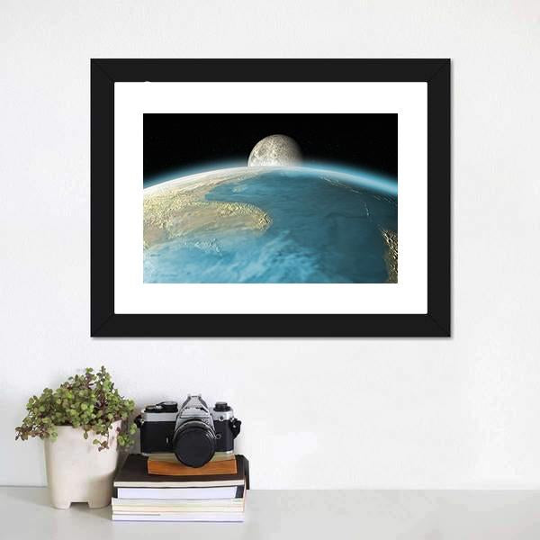 Moon Rising Over Earth Canvas Wall Art-3 Horizontal-Gallery Wrap-25" x 16"-Tiaracle