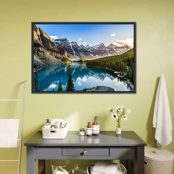 Moraine Lake & Mountain Range Canvas Wall Art-3 Horizontal-Gallery Wrap-25" x 16"-Tiaracle