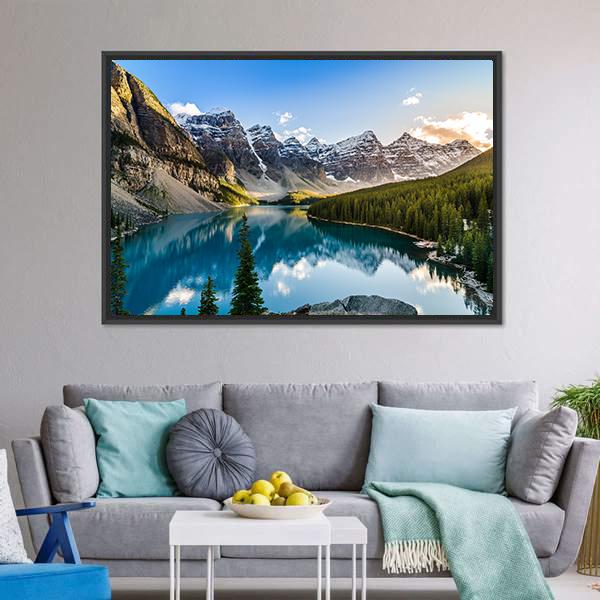 Moraine Lake & Mountain Range Canvas Wall Art-3 Horizontal-Gallery Wrap-25" x 16"-Tiaracle