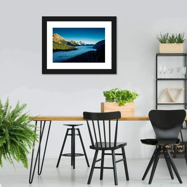 Morning Fog Over Forest Canvas Wall Art-3 Horizontal-Gallery Wrap-25" x 16"-Tiaracle