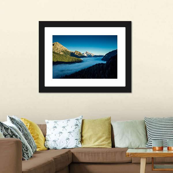 Morning Fog Over Forest Canvas Wall Art-3 Horizontal-Gallery Wrap-25" x 16"-Tiaracle