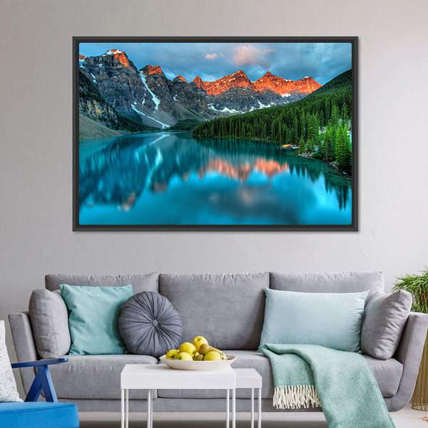 Morning In Moraine Lake Canvas Wall Art-3 Horizontal-Gallery Wrap-25" x 16"-Tiaracle