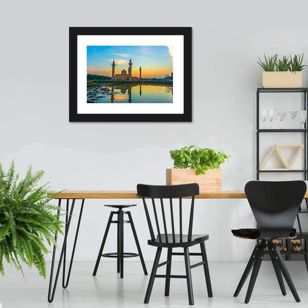 Mosque Reflection On Lake Canvas Wall Art-3 Horizontal-Gallery Wrap-25" x 16"-Tiaracle