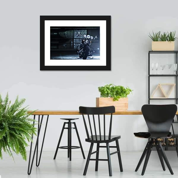 Motorbike In Garage Canvas Wall Art-3 Horizontal-Gallery Wrap-25" x 16"-Tiaracle