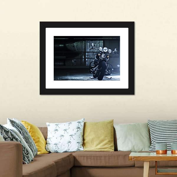 Motorbike In Garage Canvas Wall Art-3 Horizontal-Gallery Wrap-25" x 16"-Tiaracle