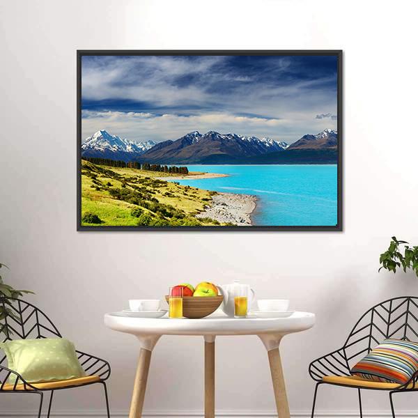 Mount Cook And Pukaki Lake Canvas Wall Art-3 Horizontal-Gallery Wrap-25" x 16"-Tiaracle