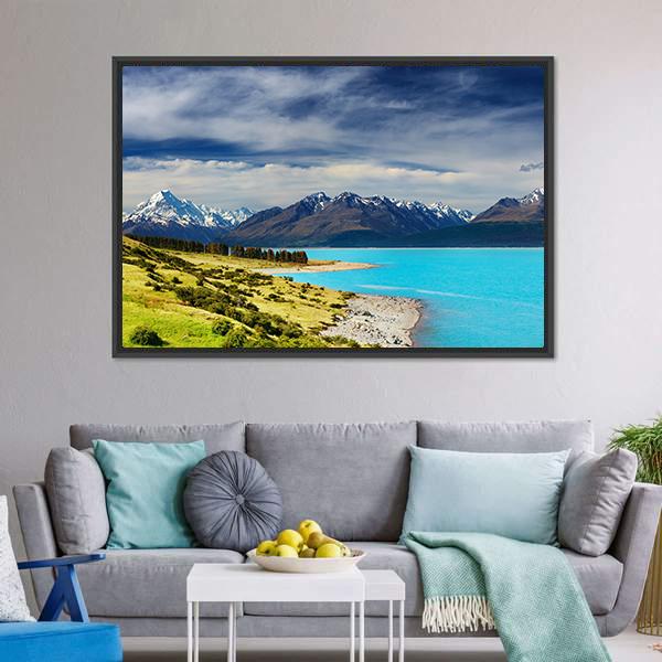Mount Cook And Pukaki Lake Canvas Wall Art-3 Horizontal-Gallery Wrap-25" x 16"-Tiaracle