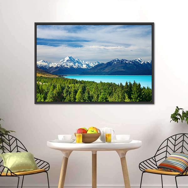 Mount Cook & Pukaki Lake Canvas Wall Art-3 Horizontal-Gallery Wrap-25" x 16"-Tiaracle
