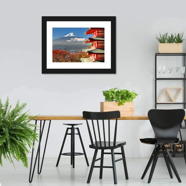 Mount Fuji & Chureito Pagoda Canvas Wall Art-3 Horizontal-Gallery Wrap-25" x 16"-Tiaracle