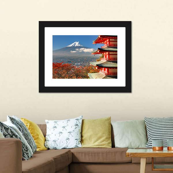 Mount Fuji & Chureito Pagoda Canvas Wall Art-3 Horizontal-Gallery Wrap-25" x 16"-Tiaracle
