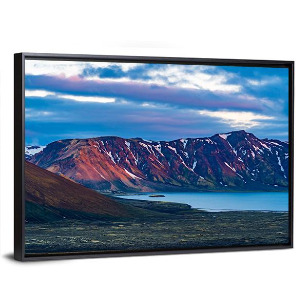 Mountain At Lake Frostastadavatn Canvas Wall Art-3 Horizontal-Gallery Wrap-25" x 16"-Tiaracle