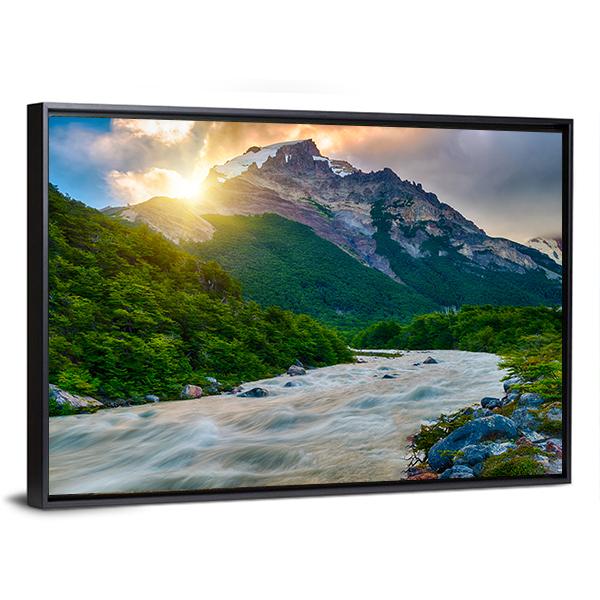 Mountain & Fitzroy River Canvas Wall Art-3 Horizontal-Gallery Wrap-25" x 16"-Tiaracle