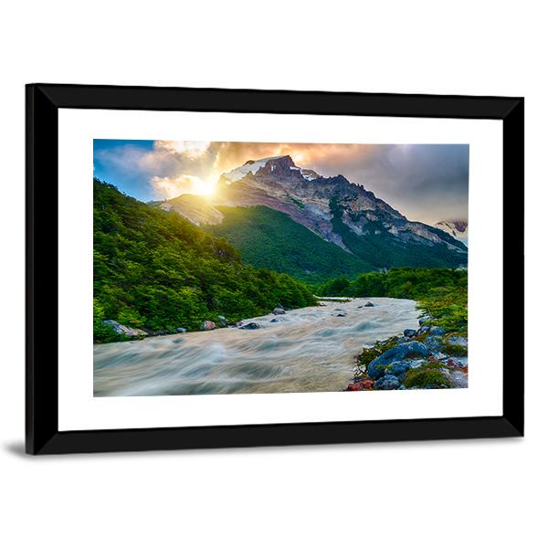 Mountain & Fitzroy River Canvas Wall Art-3 Horizontal-Gallery Wrap-25" x 16"-Tiaracle