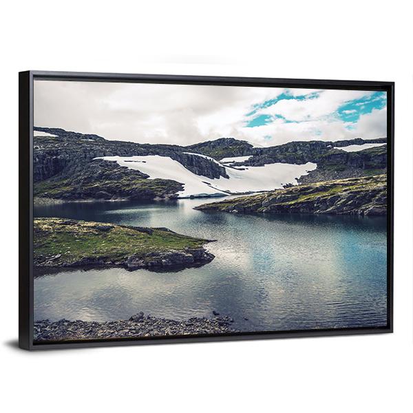 Mountain Glacial Lake Canvas Wall Art-3 Horizontal-Gallery Wrap-25" x 16"-Tiaracle