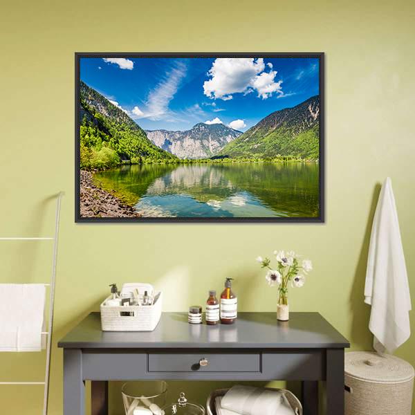 Mountain Lake & Mountains Canvas Wall Art-3 Horizontal-Gallery Wrap-25" x 16"-Tiaracle
