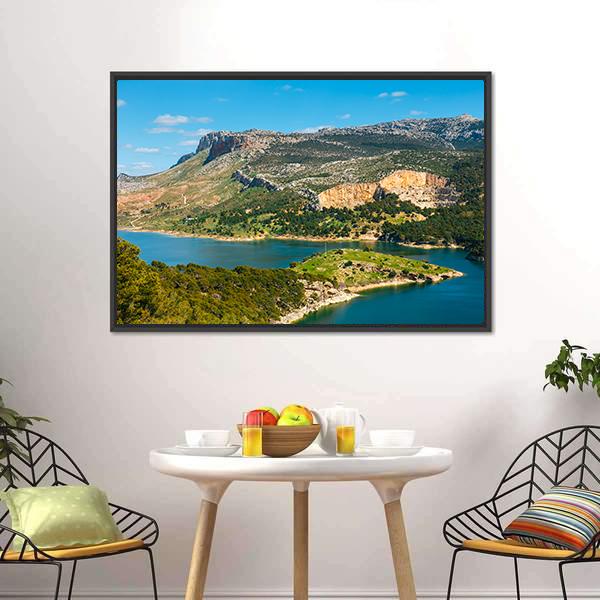 Mountain & Lake Spain Canvas Wall Art-3 Horizontal-Gallery Wrap-25" x 16"-Tiaracle