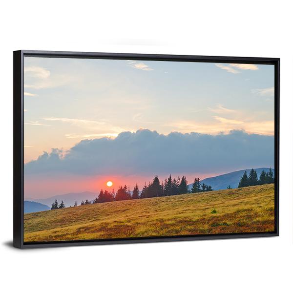 Mountain Landscape With Sun Canvas Wall Art-3 Horizontal-Gallery Wrap-25" x 16"-Tiaracle