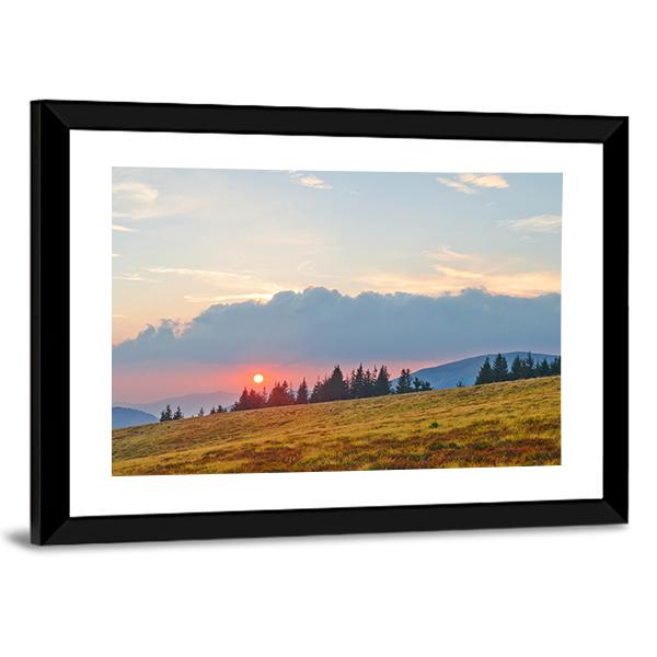 Mountain Landscape With Sun Canvas Wall Art-3 Horizontal-Gallery Wrap-25" x 16"-Tiaracle