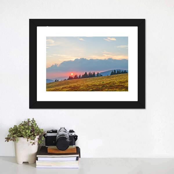 Mountain Landscape With Sun Canvas Wall Art-3 Horizontal-Gallery Wrap-25" x 16"-Tiaracle