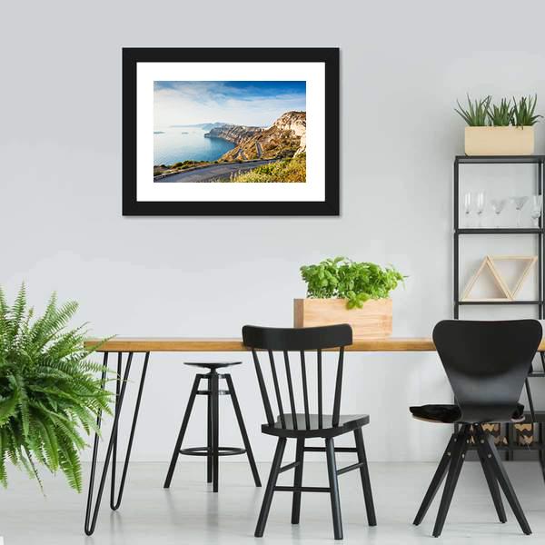 Mountain Road To Santorini Island Canvas Wall Art-3 Horizontal-Gallery Wrap-25" x 16"-Tiaracle