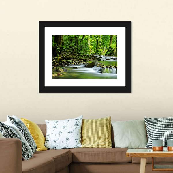 Mountain Stream In Tropical Forest Canvas Wall Art-3 Horizontal-Gallery Wrap-25" x 16"-Tiaracle
