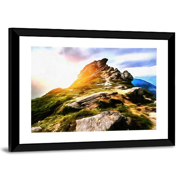 Mountain Watercolor Painting Canvas Wall Art-1 Piece-Framed Print-20" x 16"-Tiaracle