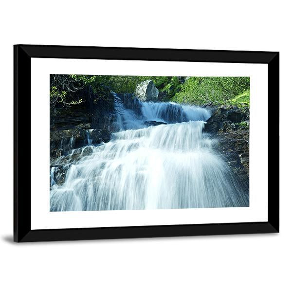 Mountain Waterfall Glacier Canvas Wall Art-1 Piece-Framed Print-20" x 16"-Tiaracle