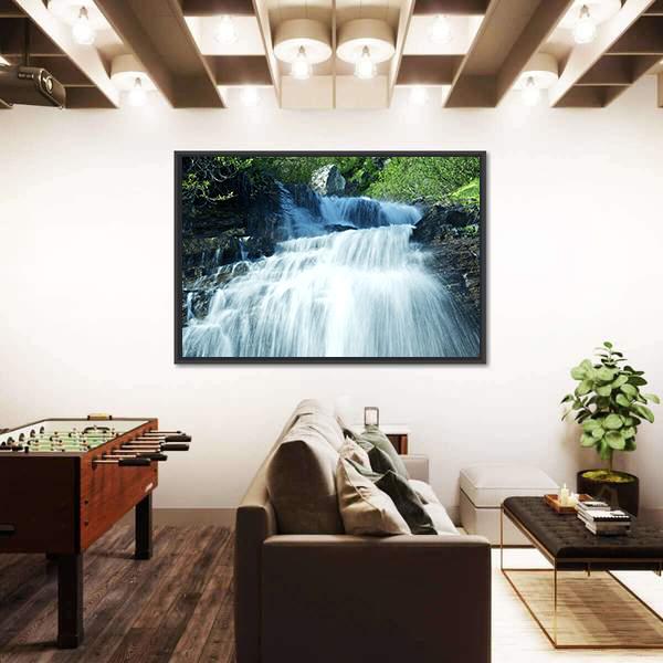 Mountain Waterfall Glacier Canvas Wall Art-3 Horizontal-Gallery Wrap-25" x 16"-Tiaracle