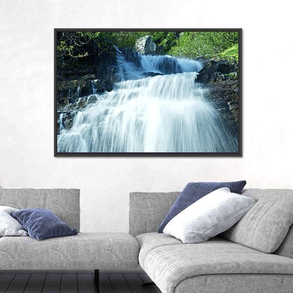 Mountain Waterfall Glacier Canvas Wall Art-3 Horizontal-Gallery Wrap-25" x 16"-Tiaracle