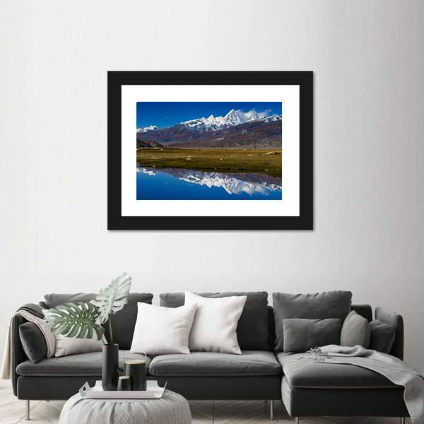 Mountain With Lake Tibet Canvas Wall Art-3 Horizontal-Gallery Wrap-25" x 16"-Tiaracle