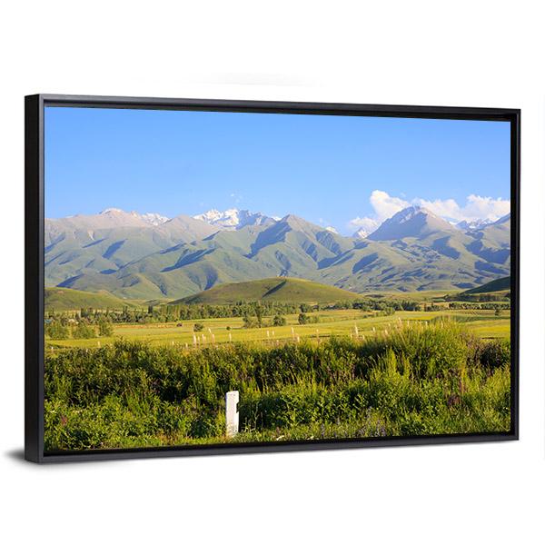 Mountains & Green Fields Canvas Wall Art-1 Piece-Floating Frame-24" x 16"-Tiaracle