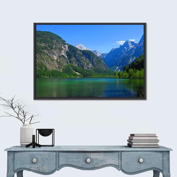Mountains & Green Lake Canvas Wall Art-3 Horizontal-Gallery Wrap-25" x 16"-Tiaracle