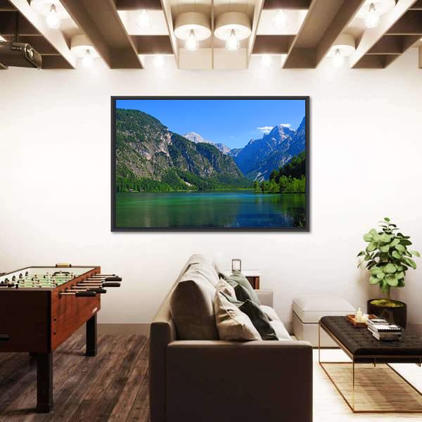 Mountains & Green Lake Canvas Wall Art-3 Horizontal-Gallery Wrap-25" x 16"-Tiaracle