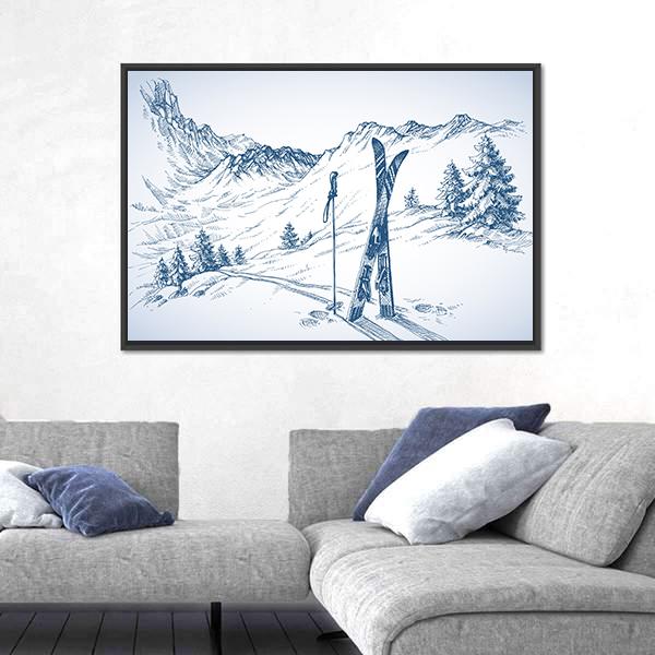 Mountains In Winter Season Canvas Wall Art-3 Horizontal-Gallery Wrap-25" x 16"-Tiaracle