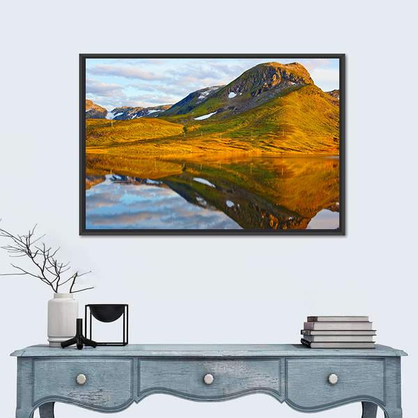 Mountains & Lake Norway Canvas Wall Art-1 Piece-Floating Frame-24" x 16"-Tiaracle