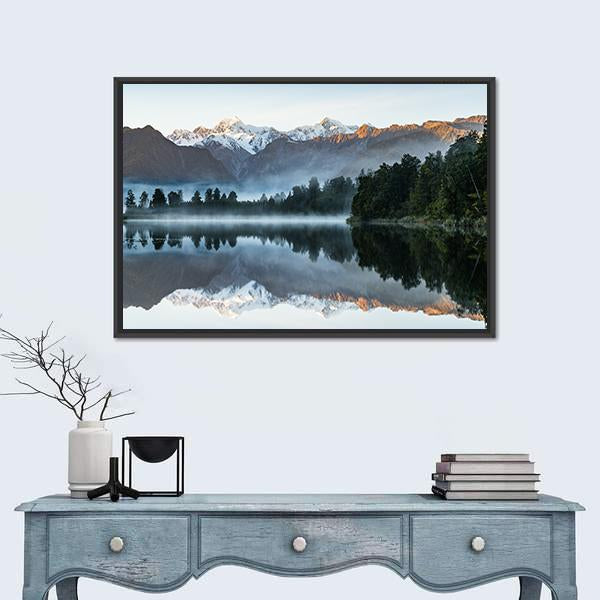 Mountains Reflection In Lake Canvas Wall Art-3 Horizontal-Gallery Wrap-25" x 16"-Tiaracle