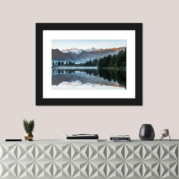Mountains Reflection In Lake Canvas Wall Art-3 Horizontal-Gallery Wrap-25" x 16"-Tiaracle