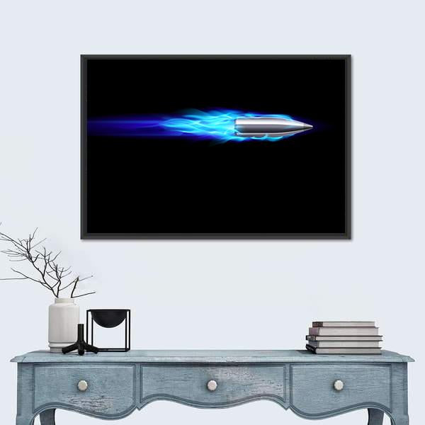Moving Blue Fiery Bullet Canvas Wall Art-5 Horizontal-Gallery Wrap-22" x 12"-Tiaracle