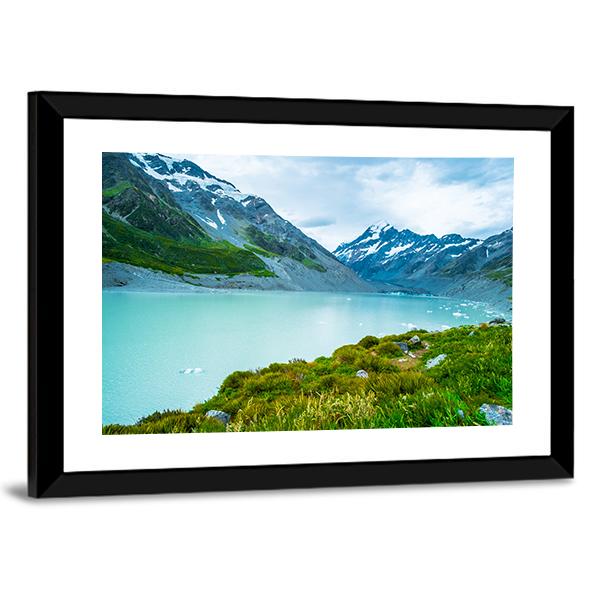 Mt Cook & Lake Canvas Wall Art-1 Piece-Framed Print-20" x 16"-Tiaracle