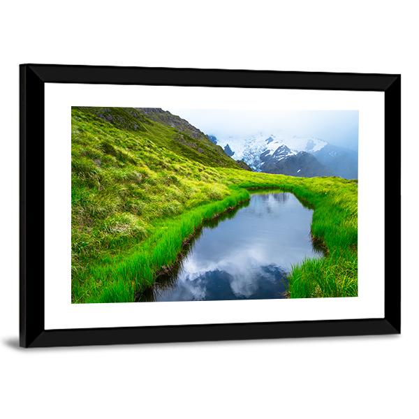 Mt Cook Reflection On Pond Canvas Wall Art-1 Piece-Framed Print-20" x 16"-Tiaracle