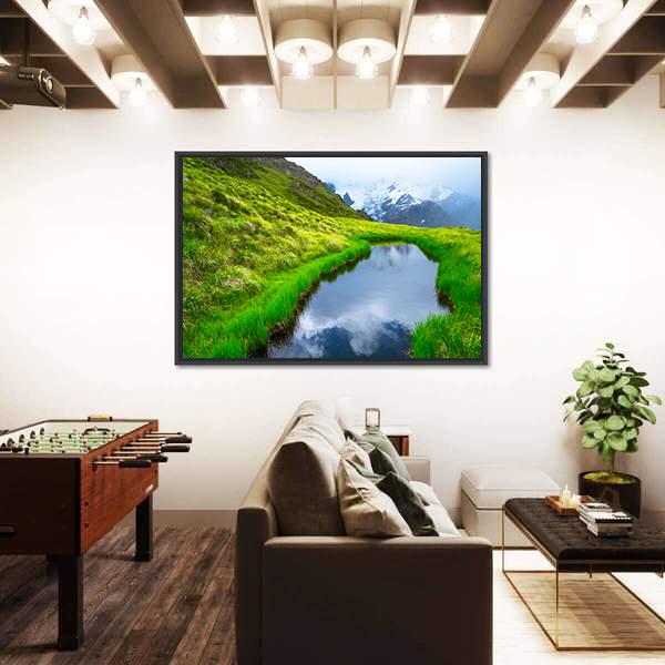 Mt Cook Reflection On Pond Canvas Wall Art-5 Horizontal-Gallery Wrap-22" x 12"-Tiaracle