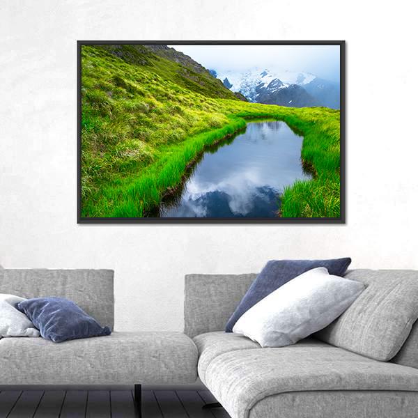 Mt Cook Reflection On Pond Canvas Wall Art-5 Horizontal-Gallery Wrap-22" x 12"-Tiaracle