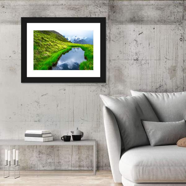 Mt Cook Reflection On Pond Canvas Wall Art-5 Horizontal-Gallery Wrap-22" x 12"-Tiaracle