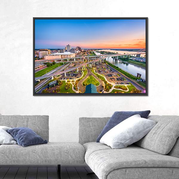Mud Island Aerial View Canvas Wall Art-5 Horizontal-Gallery Wrap-22" x 12"-Tiaracle