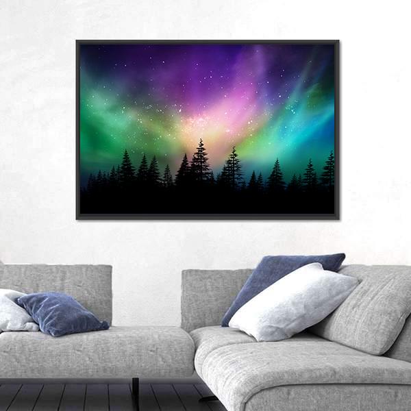 Multicolored Northern Lights Canvas Wall Art-3 Horizontal-Gallery Wrap-25" x 16"-Tiaracle